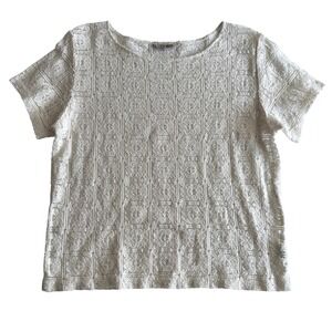Tucker 100% Cotton Tatted Lace‎ Romantic Cream Scoopneck Pullover T Shirt Top M